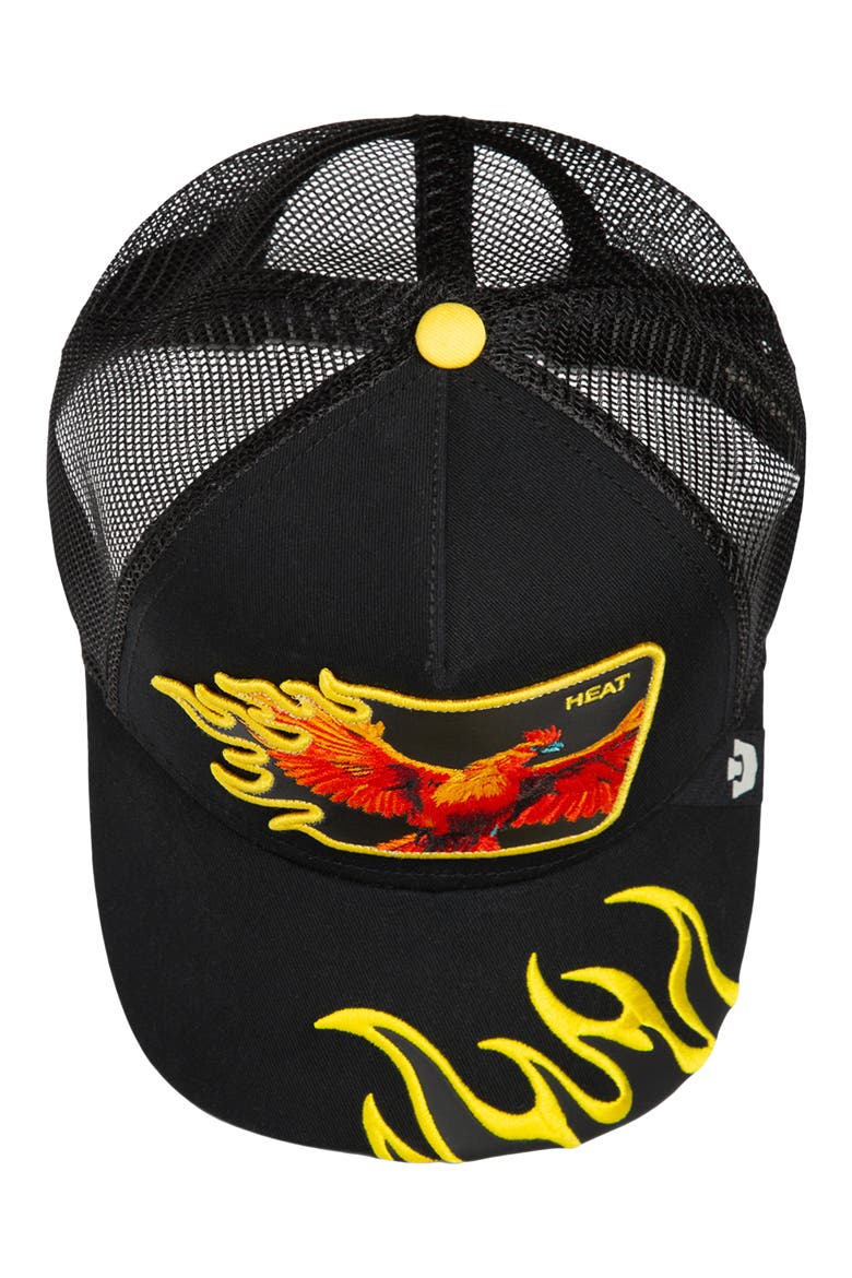 Heat Flames Embroidered Snapback Trucker Hat, Alternate, color, VOID