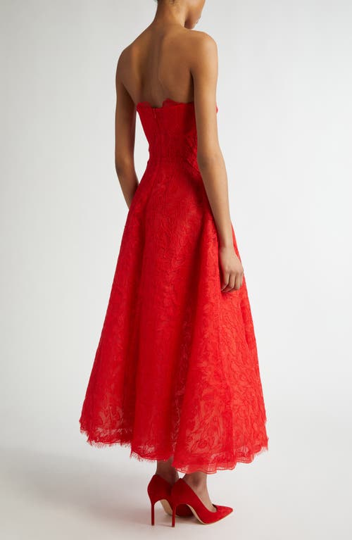 Shop Lela Rose Tulip Guipure Lace Strapless Gown In Poppy
