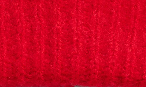 Vince Camuto Cable Stitch Scarf & Faux Fur Pompom Beanie Set In Red