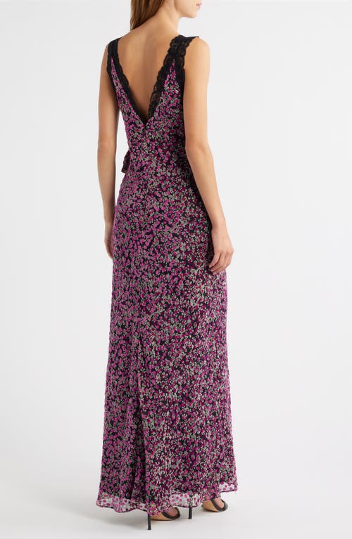 Lulus Lily Lace Trim Sleeveless Velvet Gown In Purple
