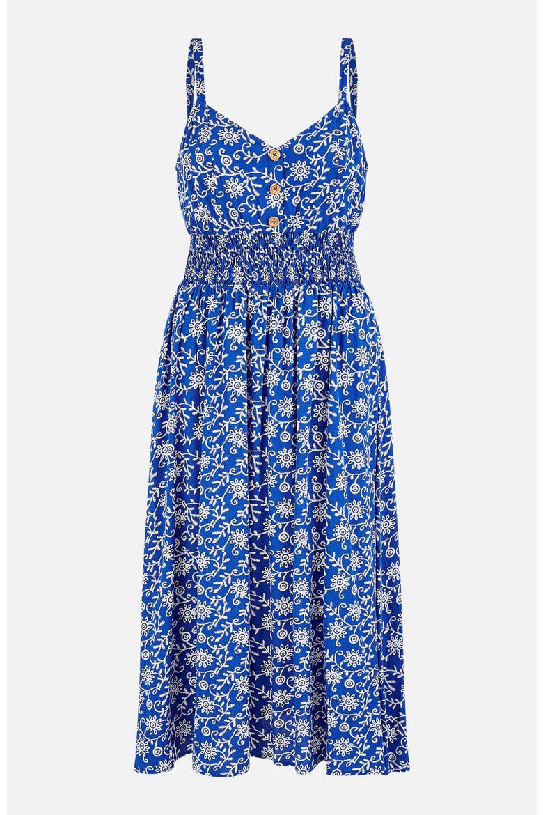 Printed Sweetheart Neckline Midi Dress, Alternate, color, Blue