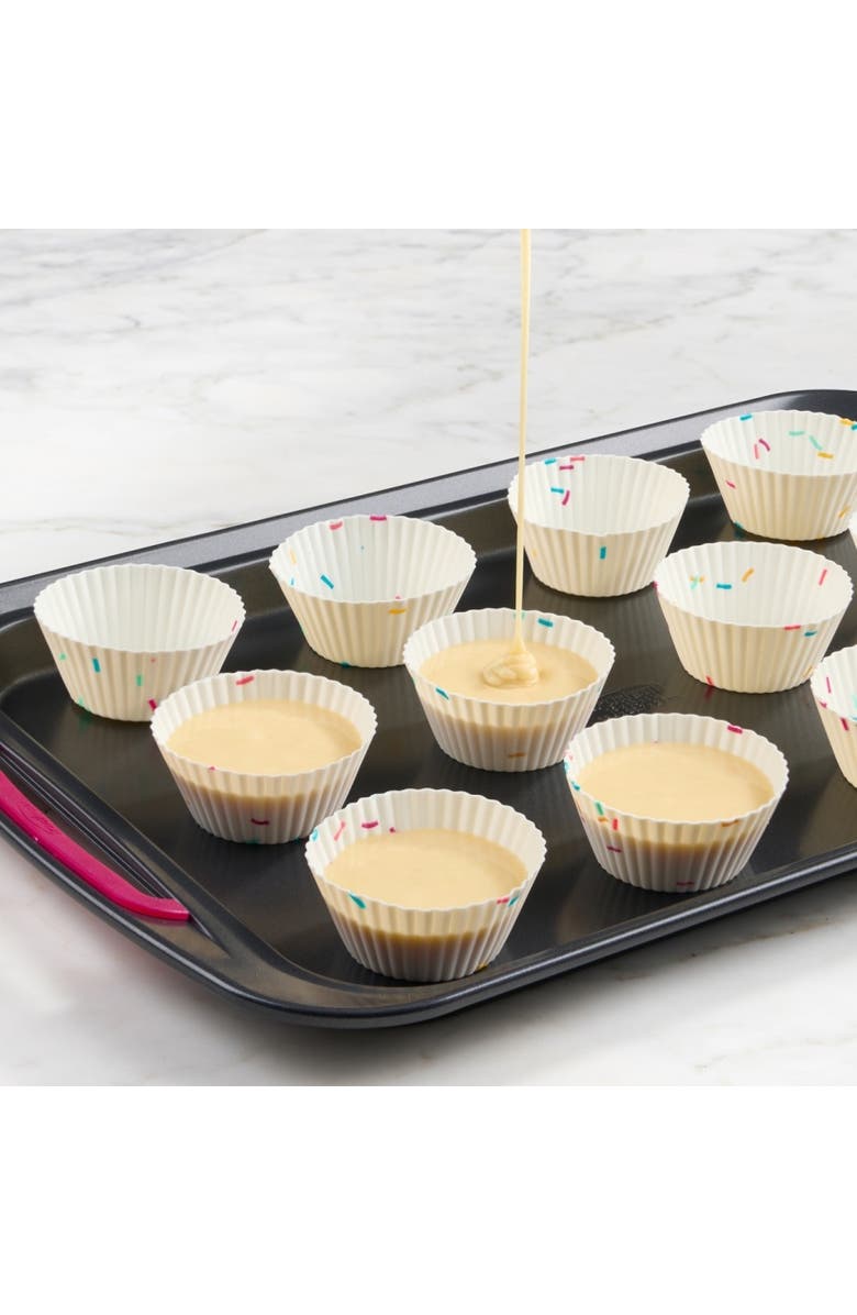 Trudeau Silicone Standard Muffin Baking Cup, White Confetti, Set of 12, Alternate, color,