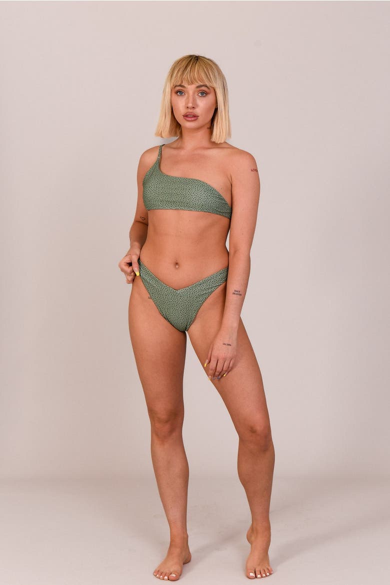 Sahara Sage Cold Shoulder Bikini Top, Alternate, color, khaki cheetah print