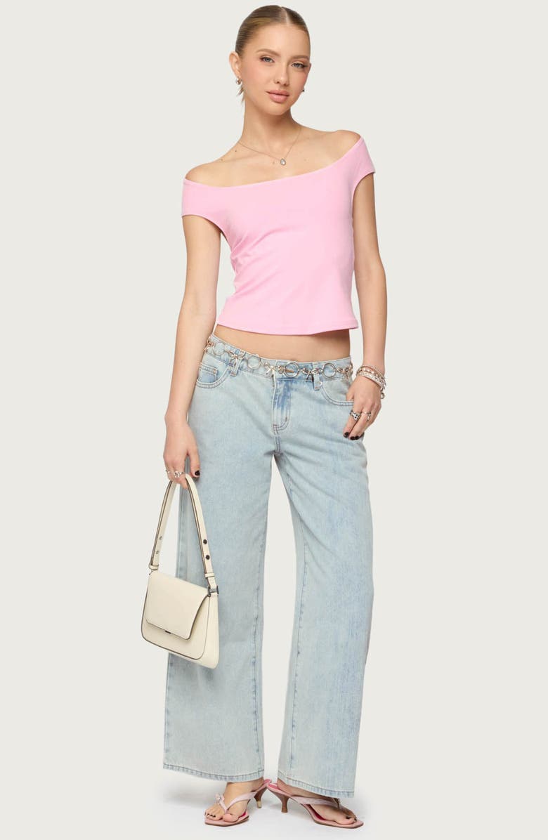 EDIKTED Mikkey Cutout Off the Shoulder Top, Alternate, color, Light-Pink