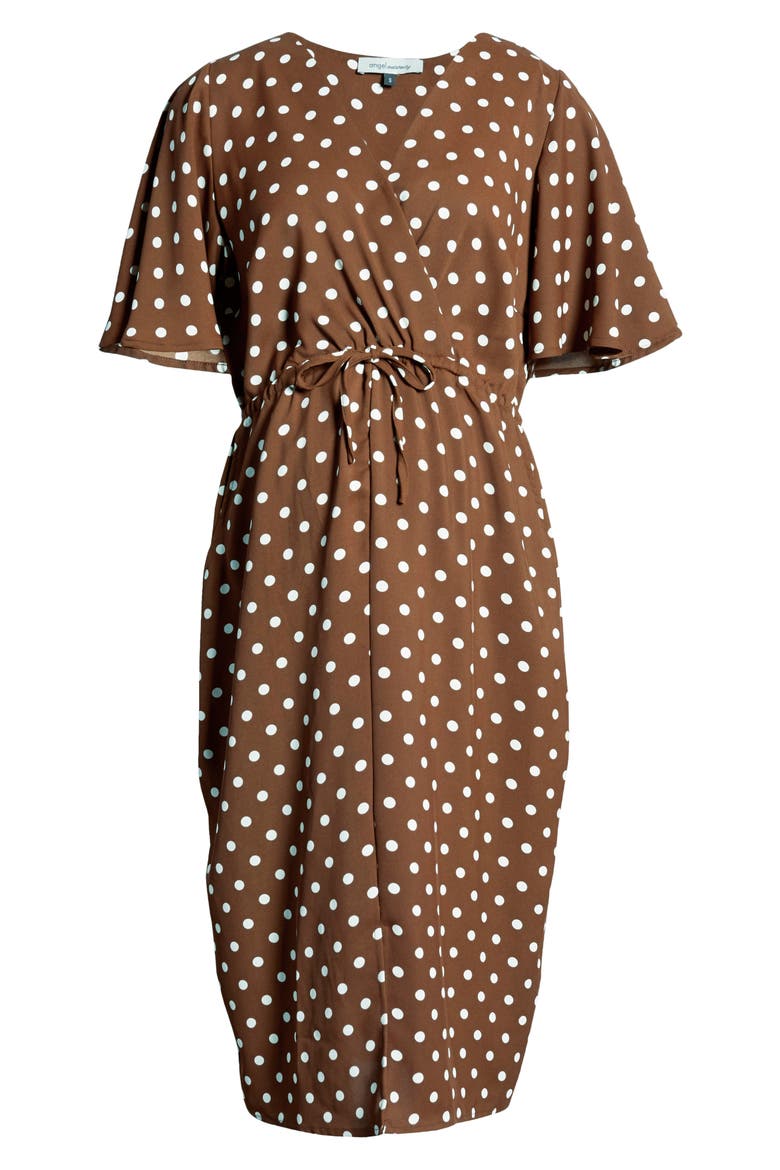 Bella Polka Dot Empire Waist Maternity/Nursing Dress, Alternate, color, BROWN