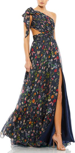 【Mac Duggal】ワンショルダーカットアウトフローリーガウン Mac Duggal Tied One Shoulder Cut-Out Flowy Gown | Nordstrom