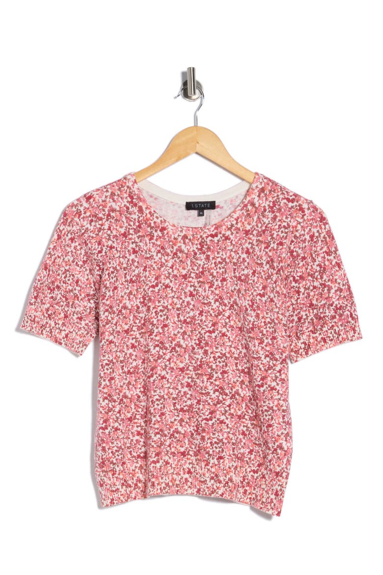 Floral Short Sleeve Cotton Sweater, Alternate, color, ANTIQUE WHITE