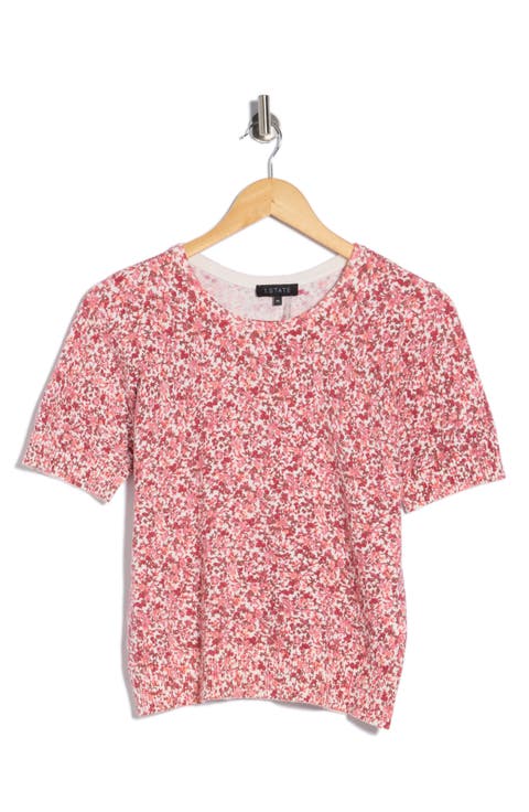 Floral Short Sleeve Cotton Sweater