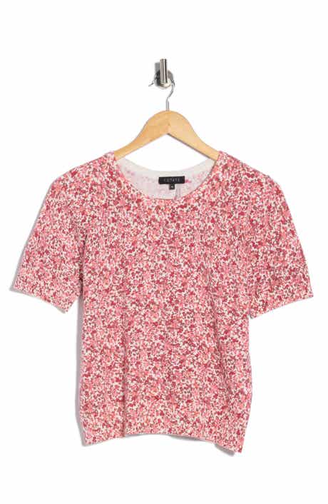 1.STATE Floral Short Sleeve Cotton Sweater