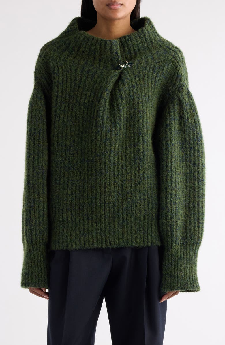 Dries Van Noten Teubina Embellished Oversize Sweater, Main, color, Dark Green