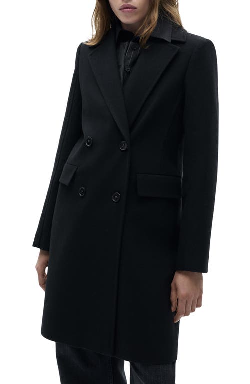 Mango Double Breasted Longline Coat In Black