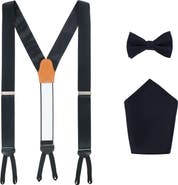 Trafalgar Sutton Solid Color Silk Brace Bow Tie & Pocket Square Combo
