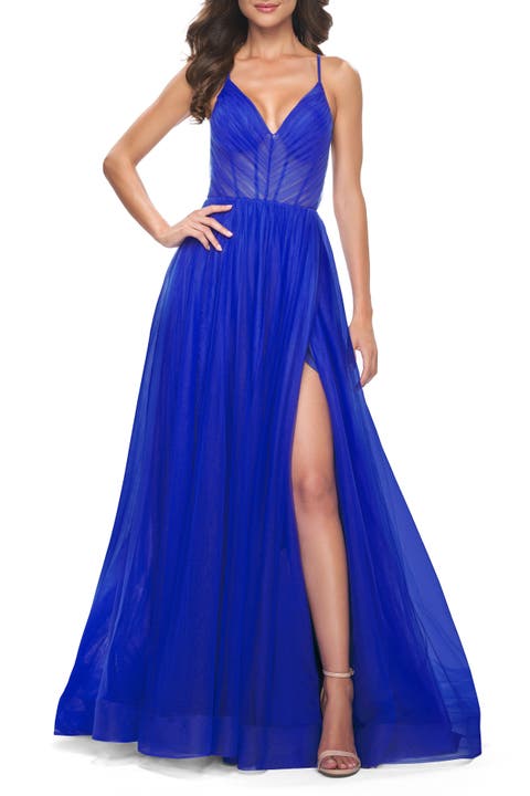 A-Line Prom Dress with Illusion Ruched Bodice