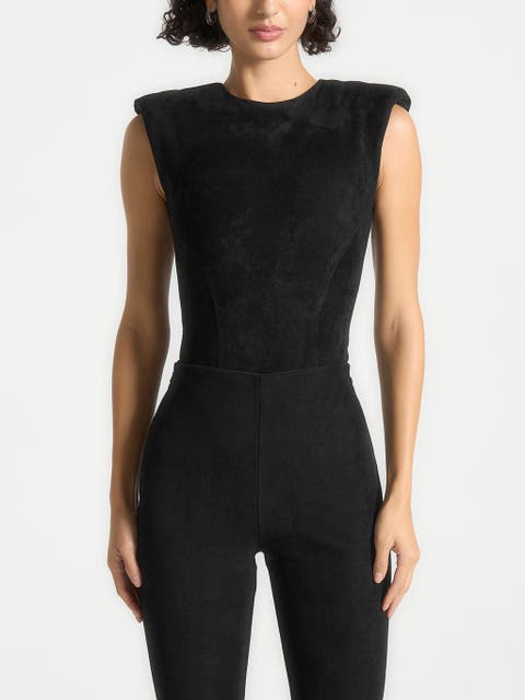 Wide Shoulder Suede Bodysuit