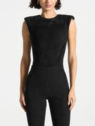 Manière De Voir Wide Shoulder Suede Bodysuit