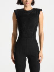Manière De Voir Wide Shoulder Suede Bodysuit