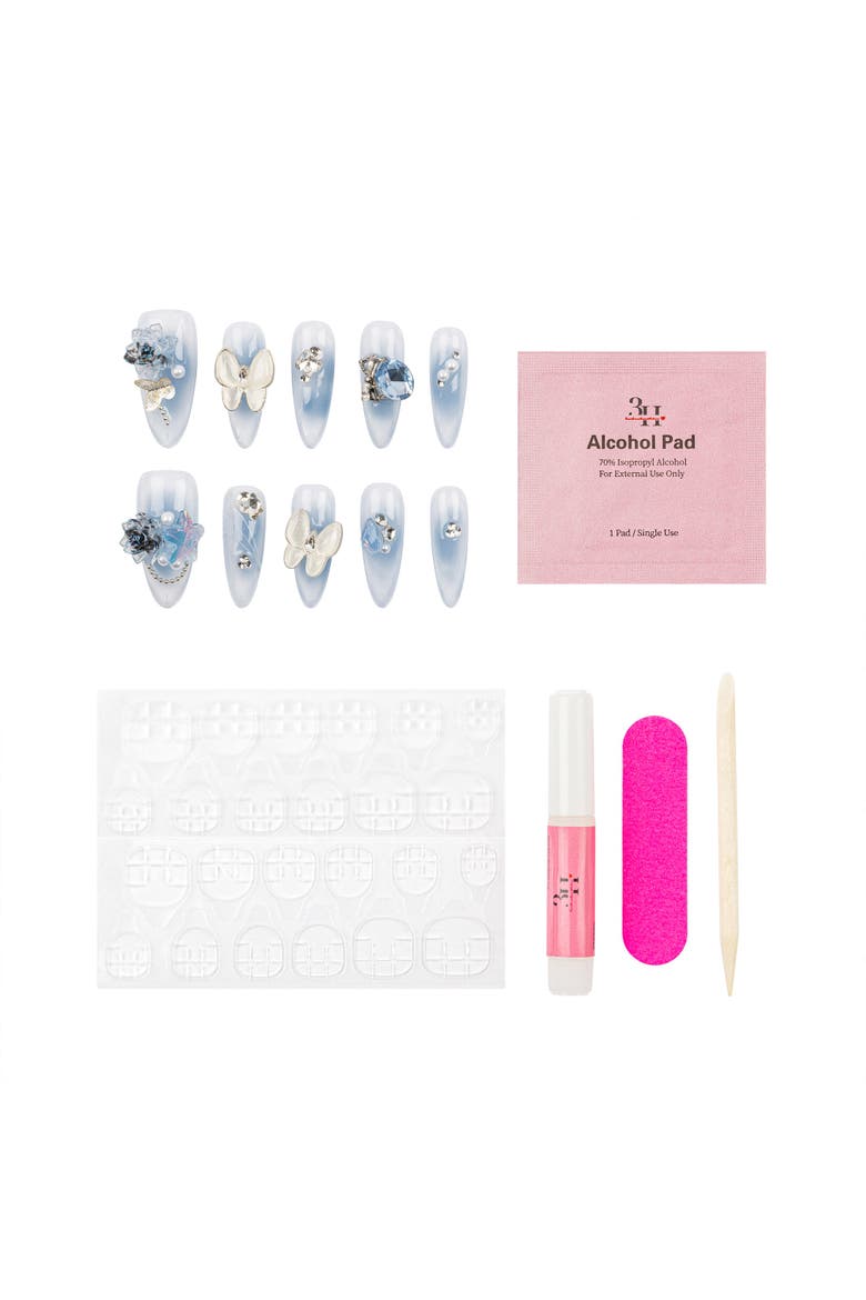 Celestial Butterfly - Long Almond Blue Press-On Nails, Alternate, color, Blue