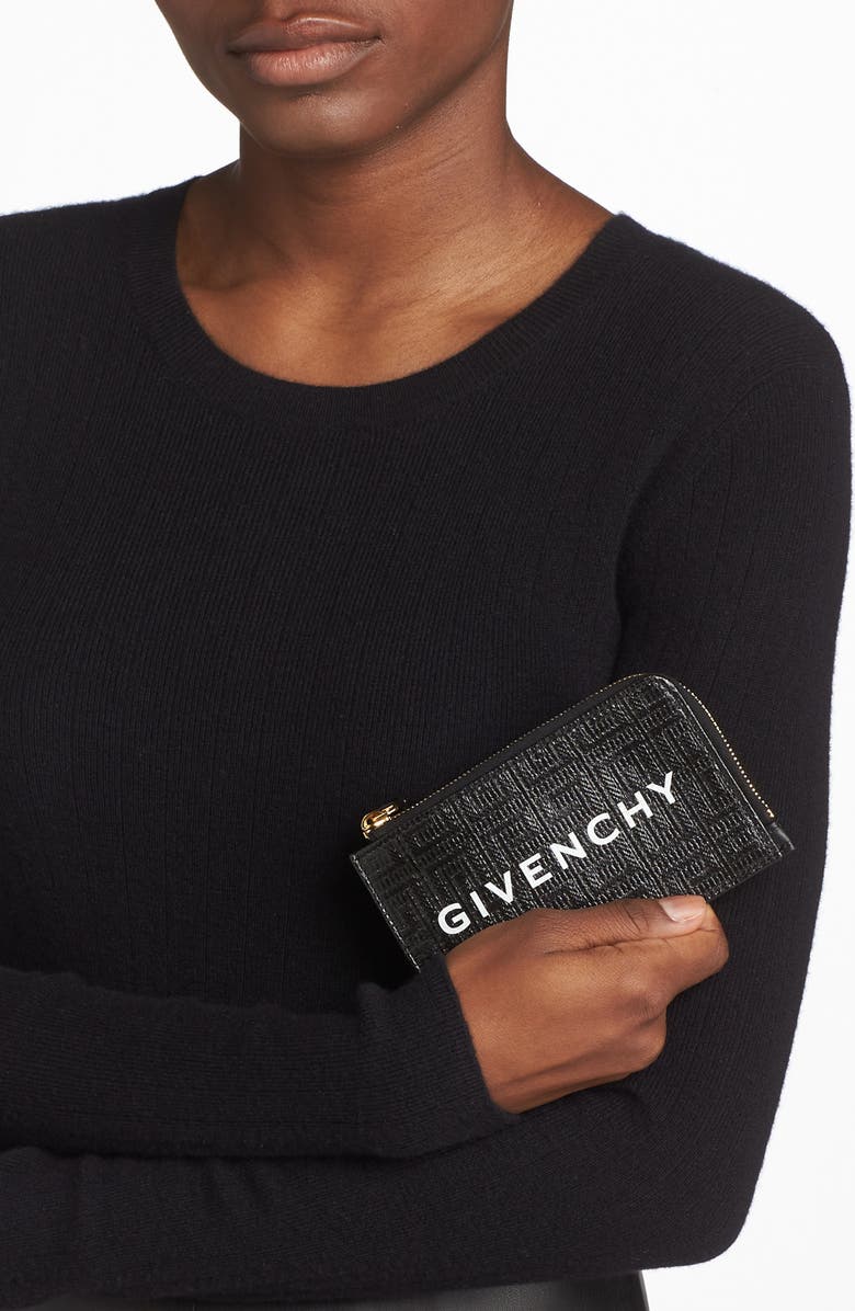 Givenchy G Cut Zip Coated Canvas & Leather Card Case, Alternate, color,