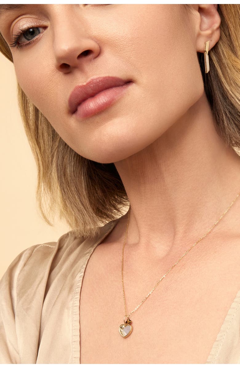 Oradina 14K Gold Heart to Heart Pendant Charm, Alternate, color, Yellow Gold, Mother Of Pearl