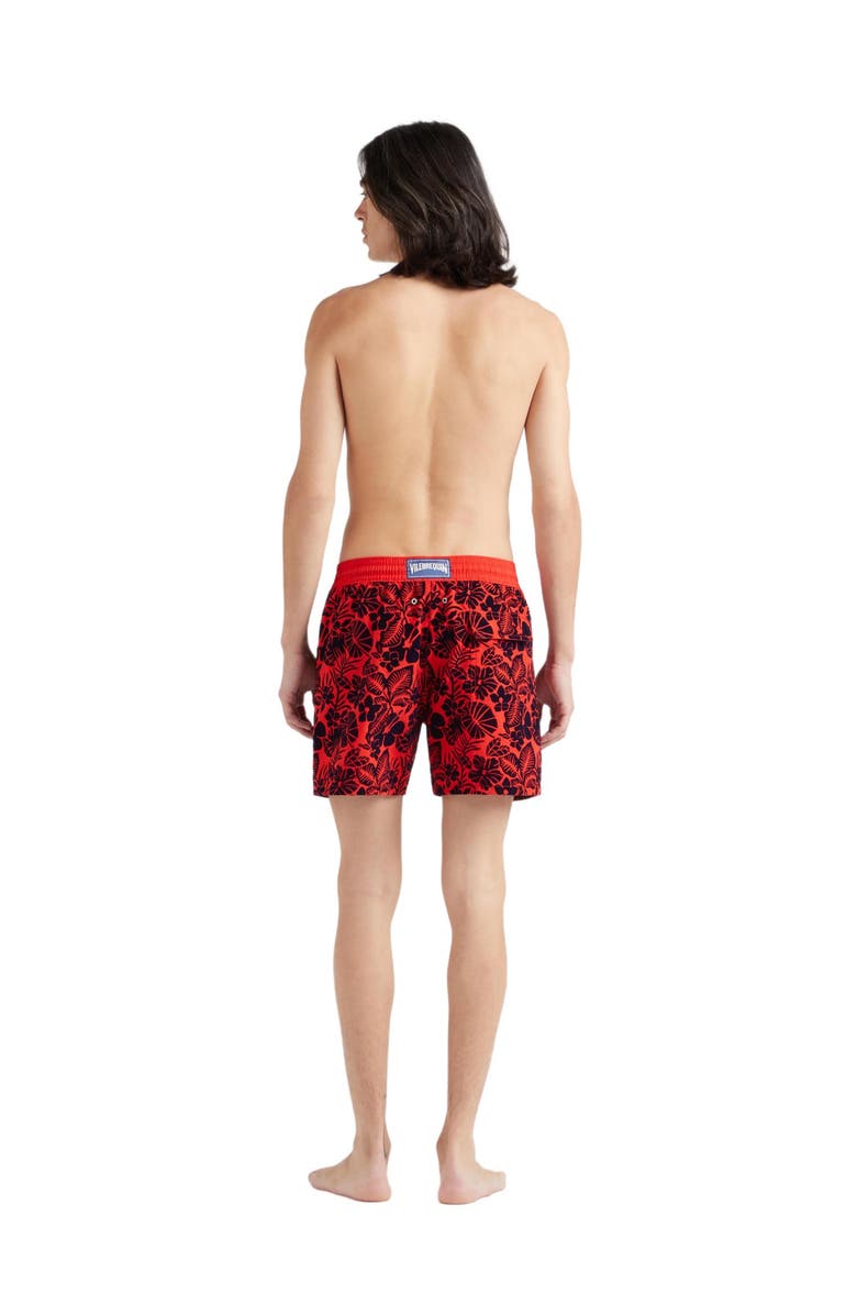 Vilebrequin Men's Flowers Flocked Swim Shorts, Alternate, color, Coquelicot