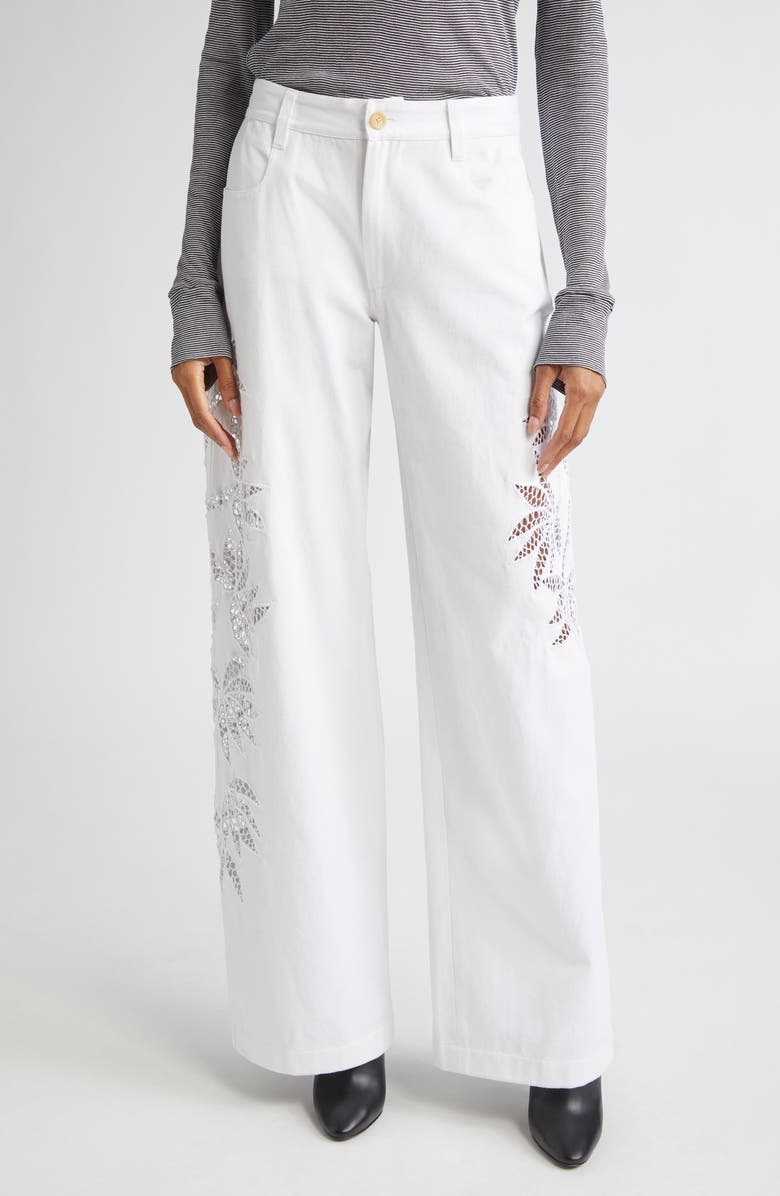 Diotima Stulla Lace Panel Wide Leg Jeans, Main, color, White