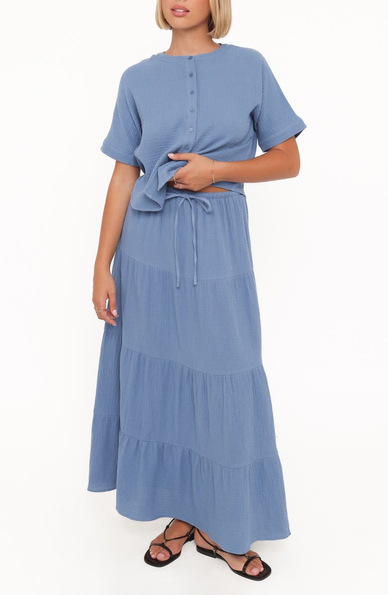 Petal & Pup Sophia Cotton Gauze Button-Up Top & Maxi Skirt Set, Main, color, Denim Blue