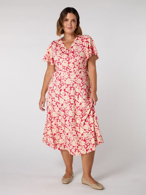 Live Unlimited Floral Print Flutter Sleeve Wrap Dress In Pink