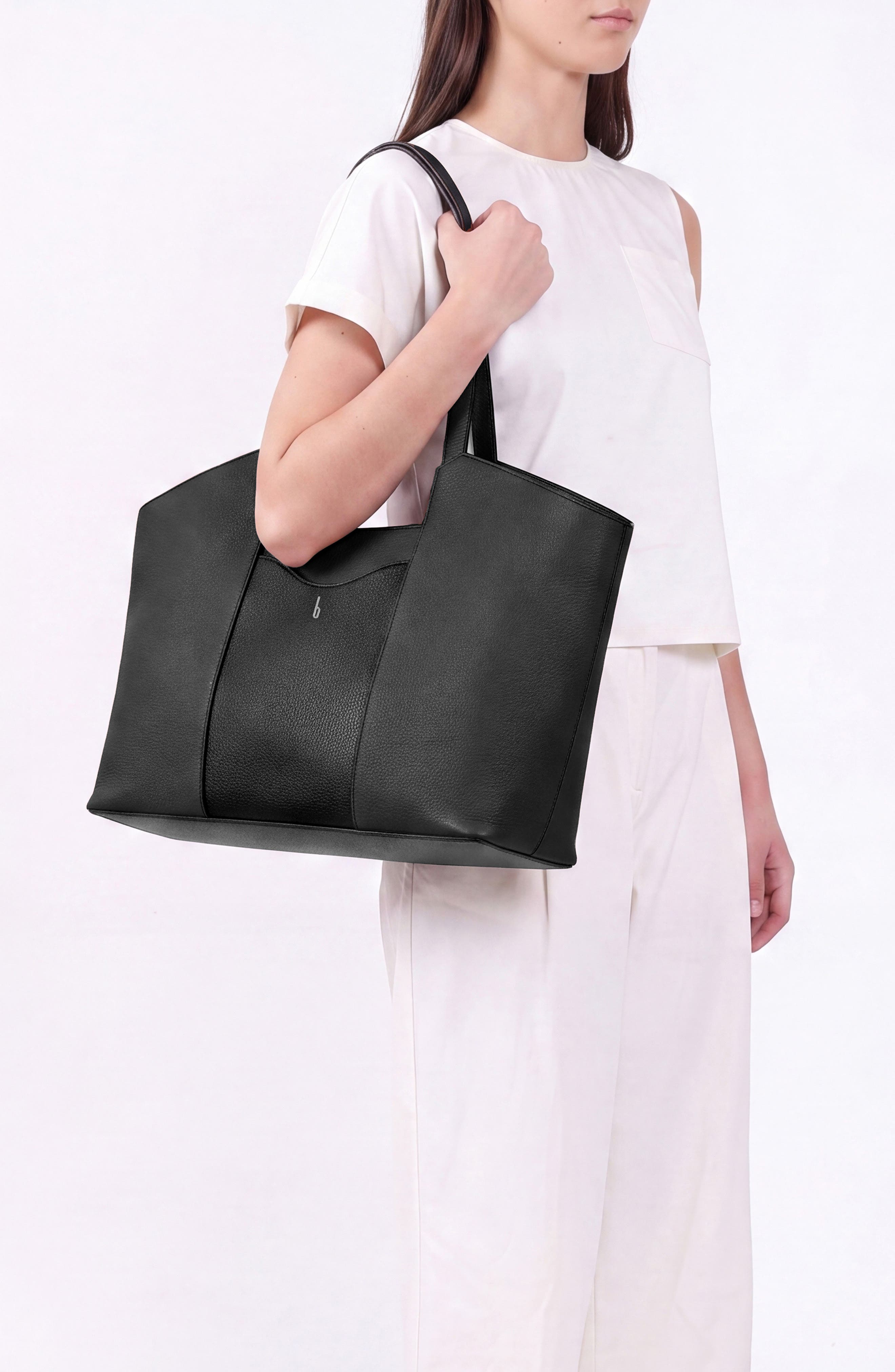Melina Pebble Leather Tote, Alternate, color, BLACK
