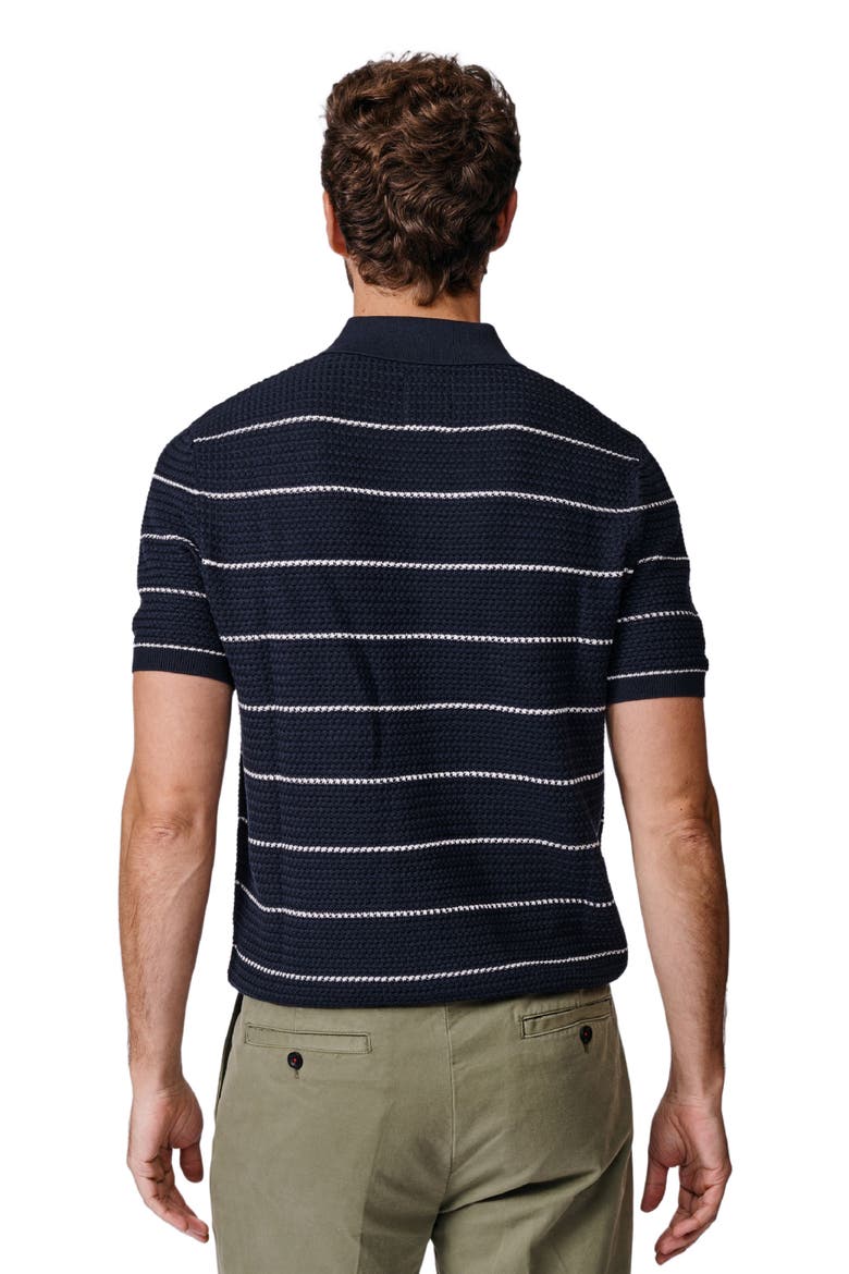 Alford Textured Cotton Polo Shirt, Alternate, color, Navy/Ecru Stripe