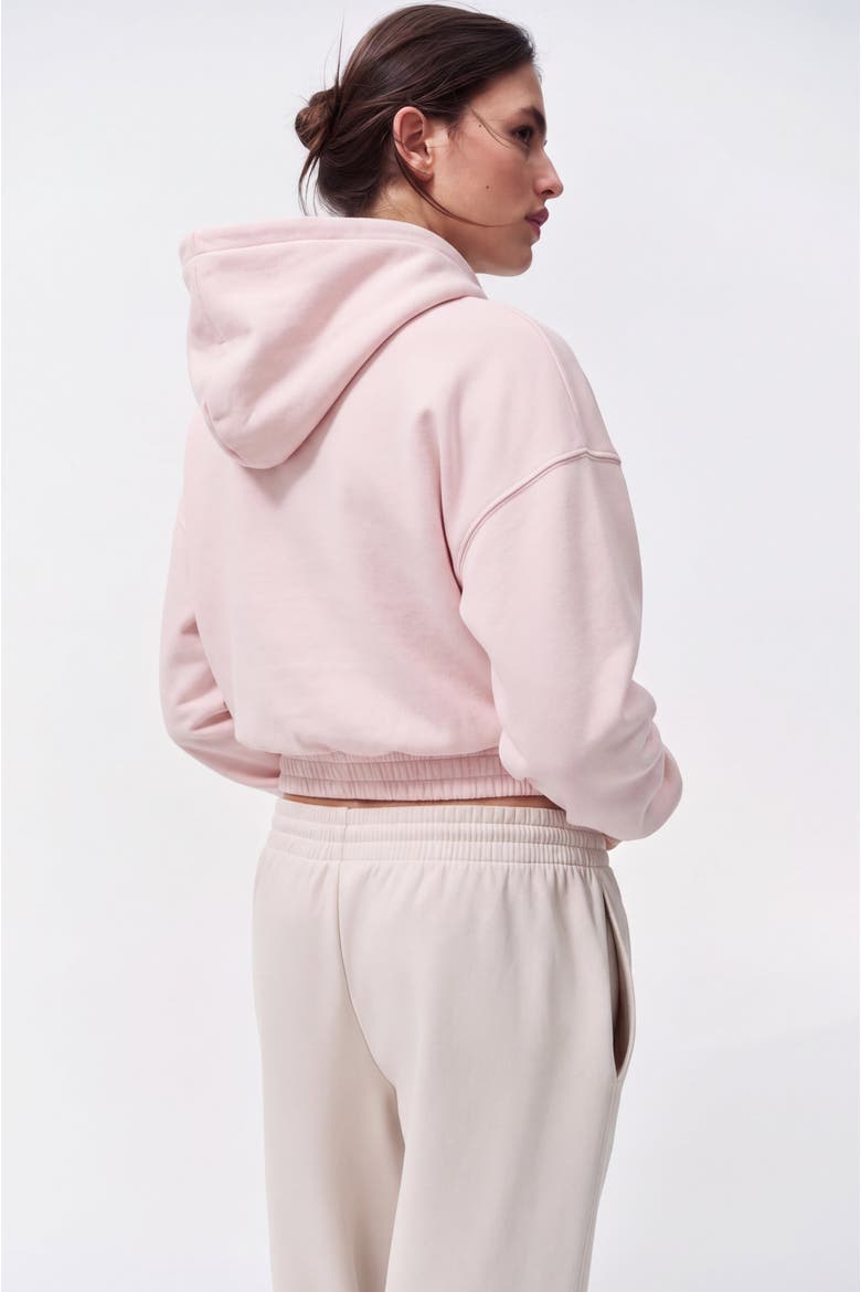 Relaxed Cropped Zip-Up Fleece Hoodie, Alternate, color, Baby Pink