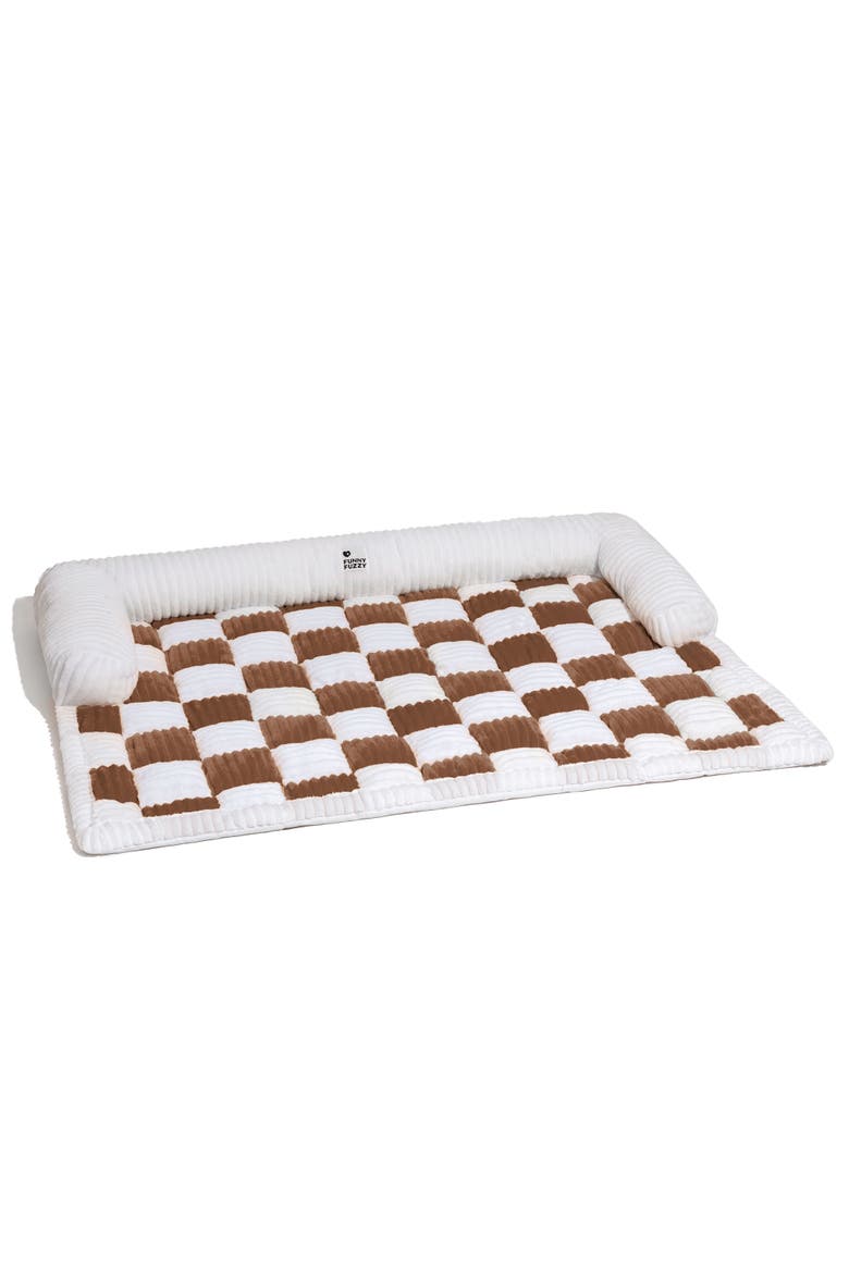 Cream Square Plaid Cozy Dog Mat Furniture Protector Cover, Main, color, Brown