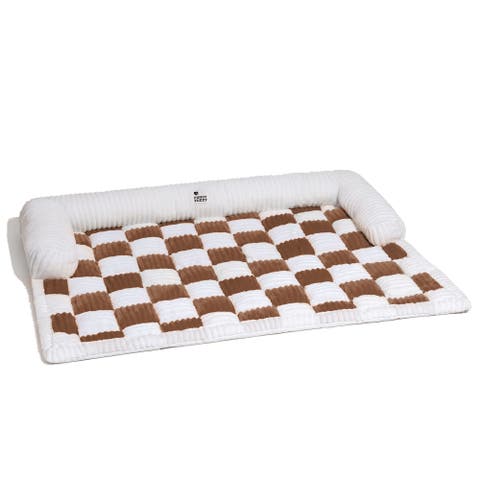 Cream Square Plaid Cozy Dog Mat Furniture Protector Cover
