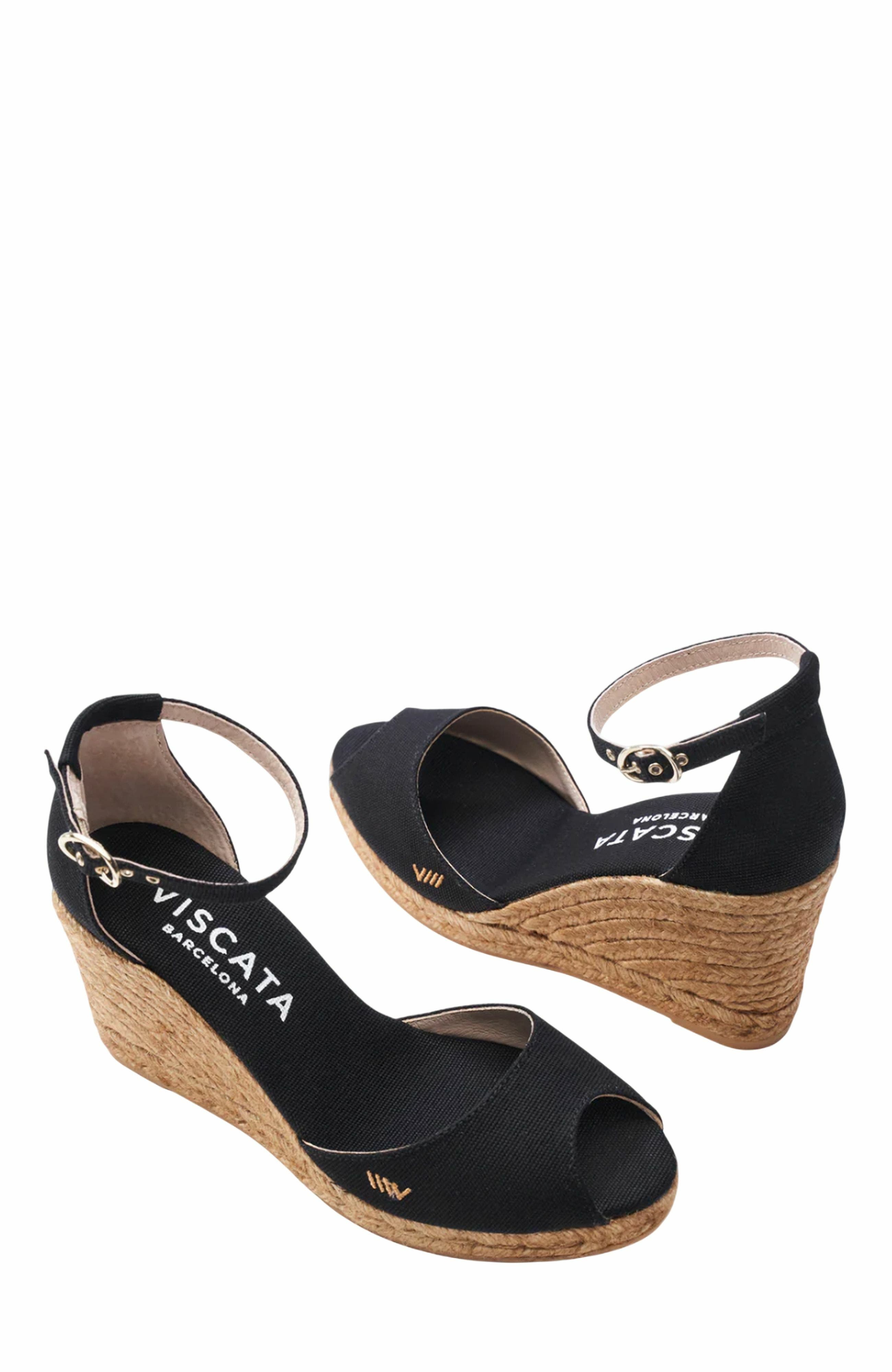 VISCATA Aiguafreda Canvas Espadrille Sandal Wedges, Alternate, color, Black