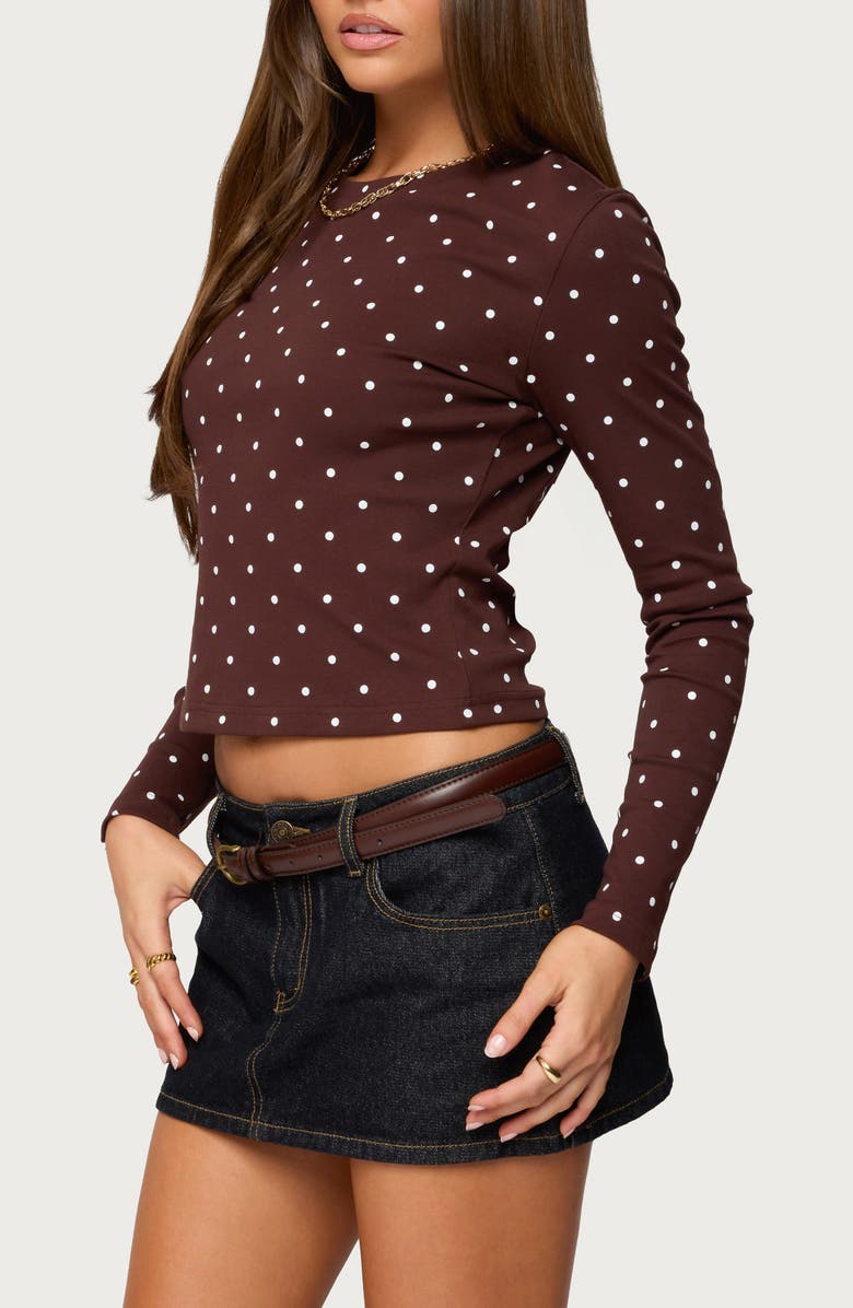 EDIKTED Daliya Polka Dot Long Sleeve Cotton Crop T-Shirt, Alternate, color, 