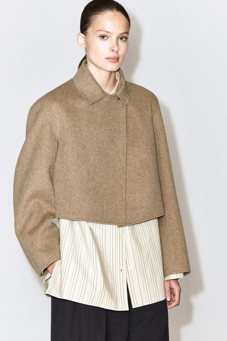Oversized Cropped Double-Faced Wool Jacket, Alternate, color, BEIGE