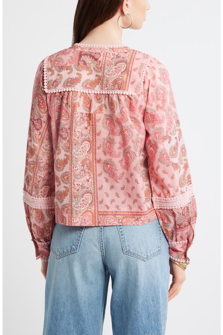 Lace Trim Button-Up Shirt, Alternate, color, PINK- OLIVE PATCHWORK PAISLEY