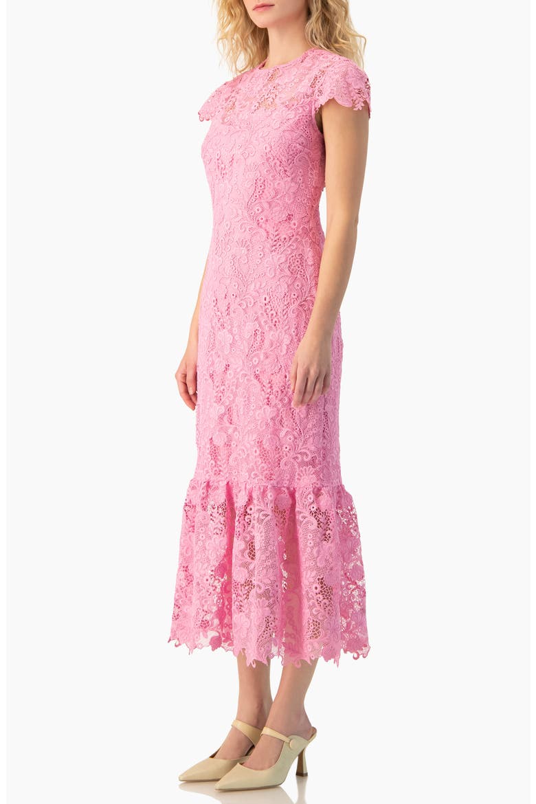Lace Cap-Sleeve Midi Dress, Alternate, color, Pink