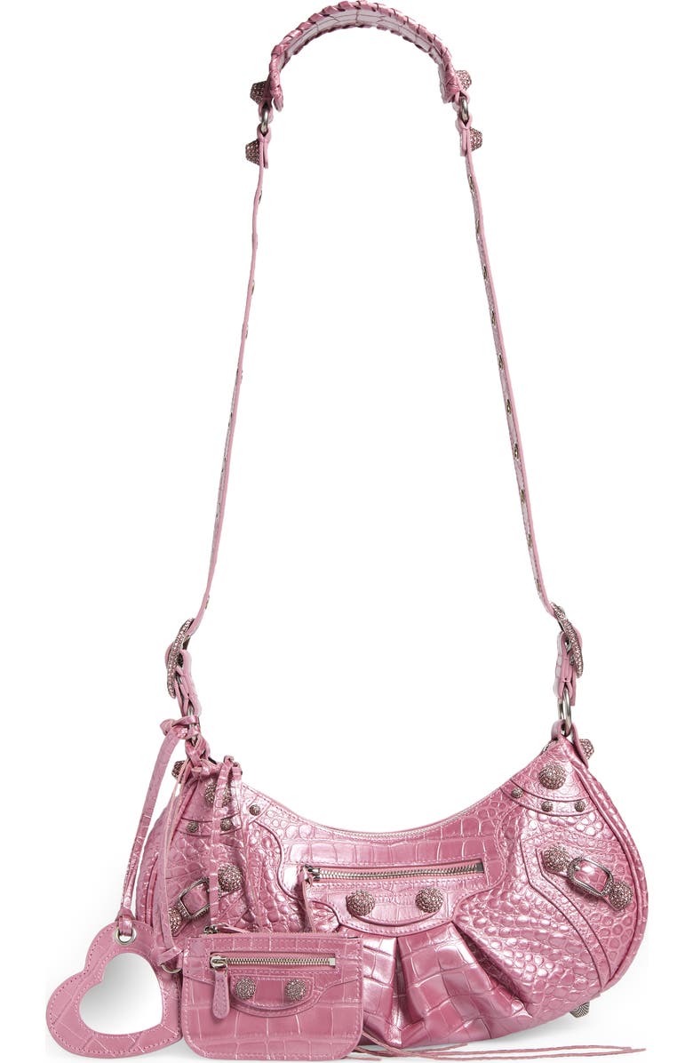 Balenciaga Le Cagole Metallic Croc Embossed Leather Shoulder Bag, Main, color,