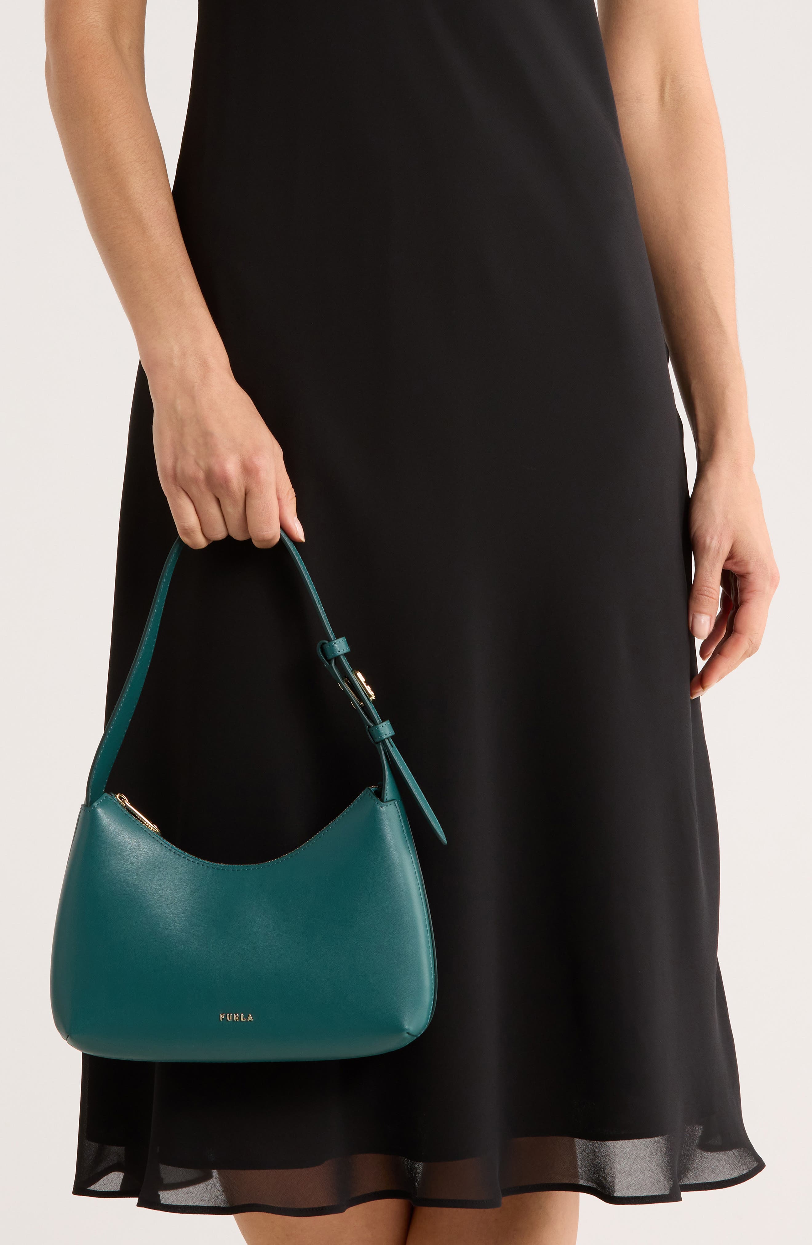 Furla Febe Leather Shoulder Bag, Alternate, color, Teal