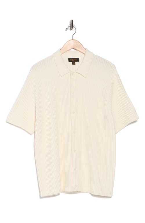 Truth Short Sleeve Plissé Ribbed Button-up Shirt In Neutral