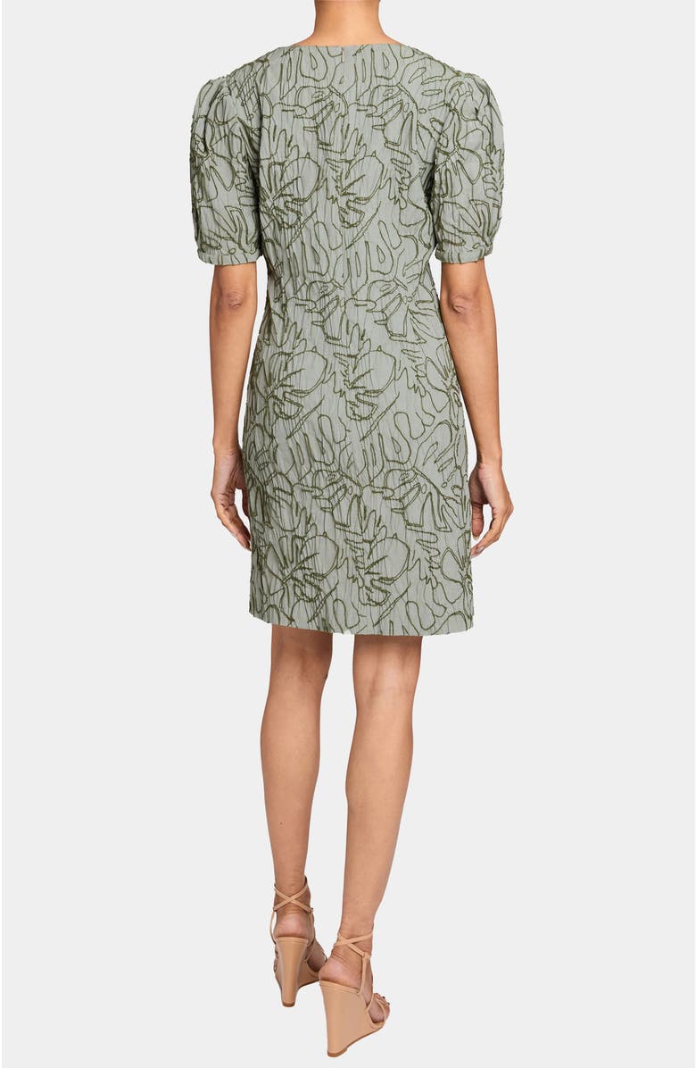 Santorelli Bianca A-Line Shift Dress with Puff Sleeves in Abstract Stretch Cotton Cloque, Alternate, color, Aloe