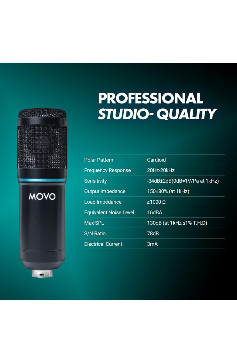 MOVO PodPak Podcast Equipment Bundle with Microphone, Boom Arm, and Pop Filter, Alternate, color, Black