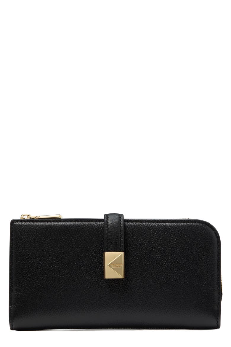 deco pebbled leather zip wallet, Main, color, BLACK