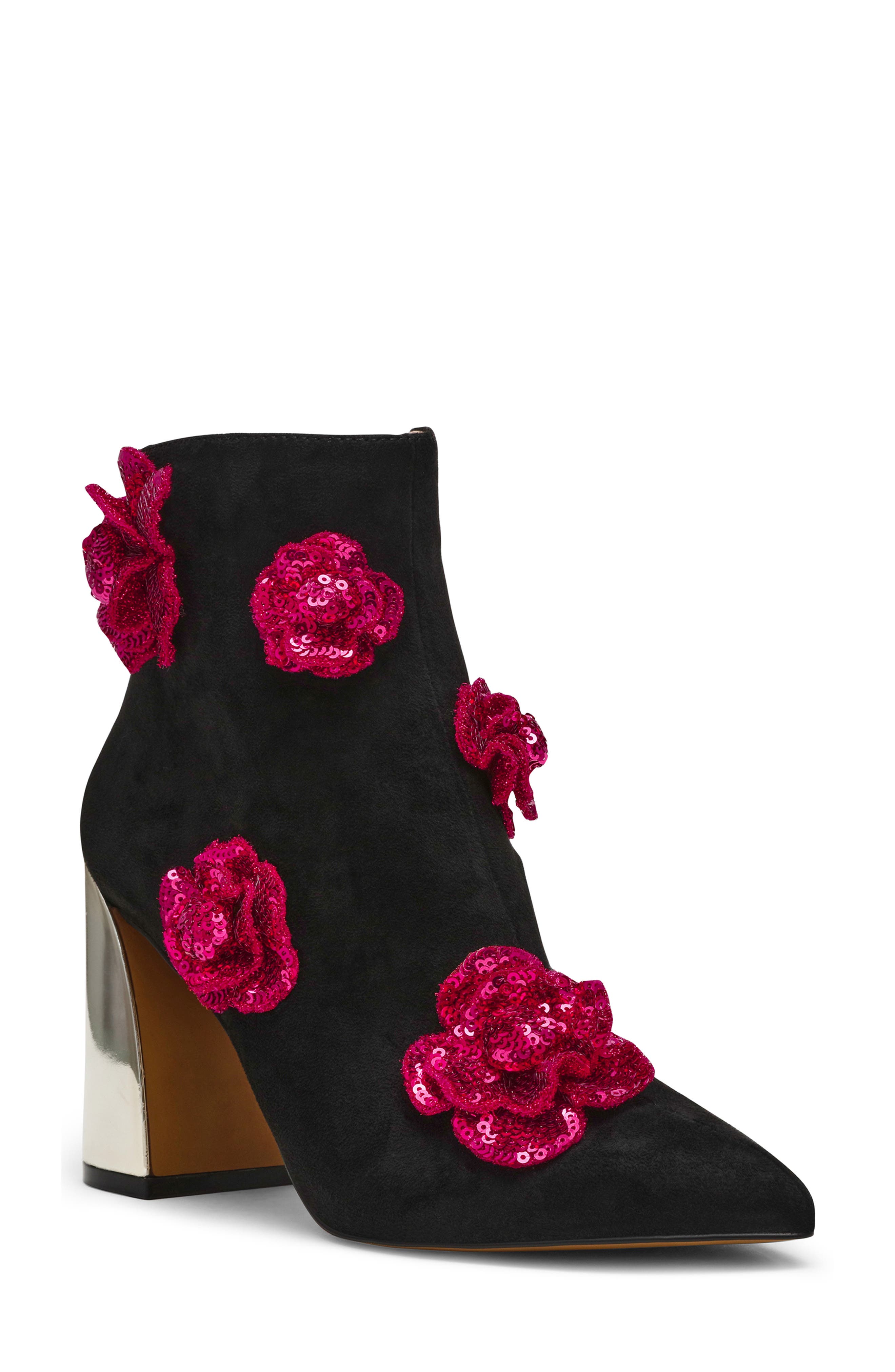 Betsey Johnson Finlee Sequin Flower Pointed Toe Bootie, Main, color, 