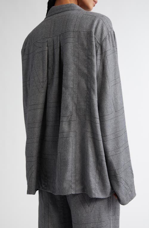 Totême Toteme Monogram Embroidered Flannel Pajama Top In Smoke Melange