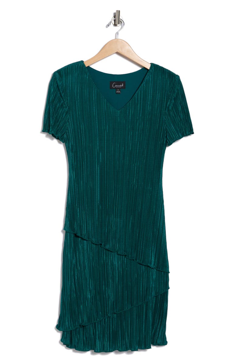 Connected Apparel Plissé Tiered Dress, Alternate, color, Deep Spruce