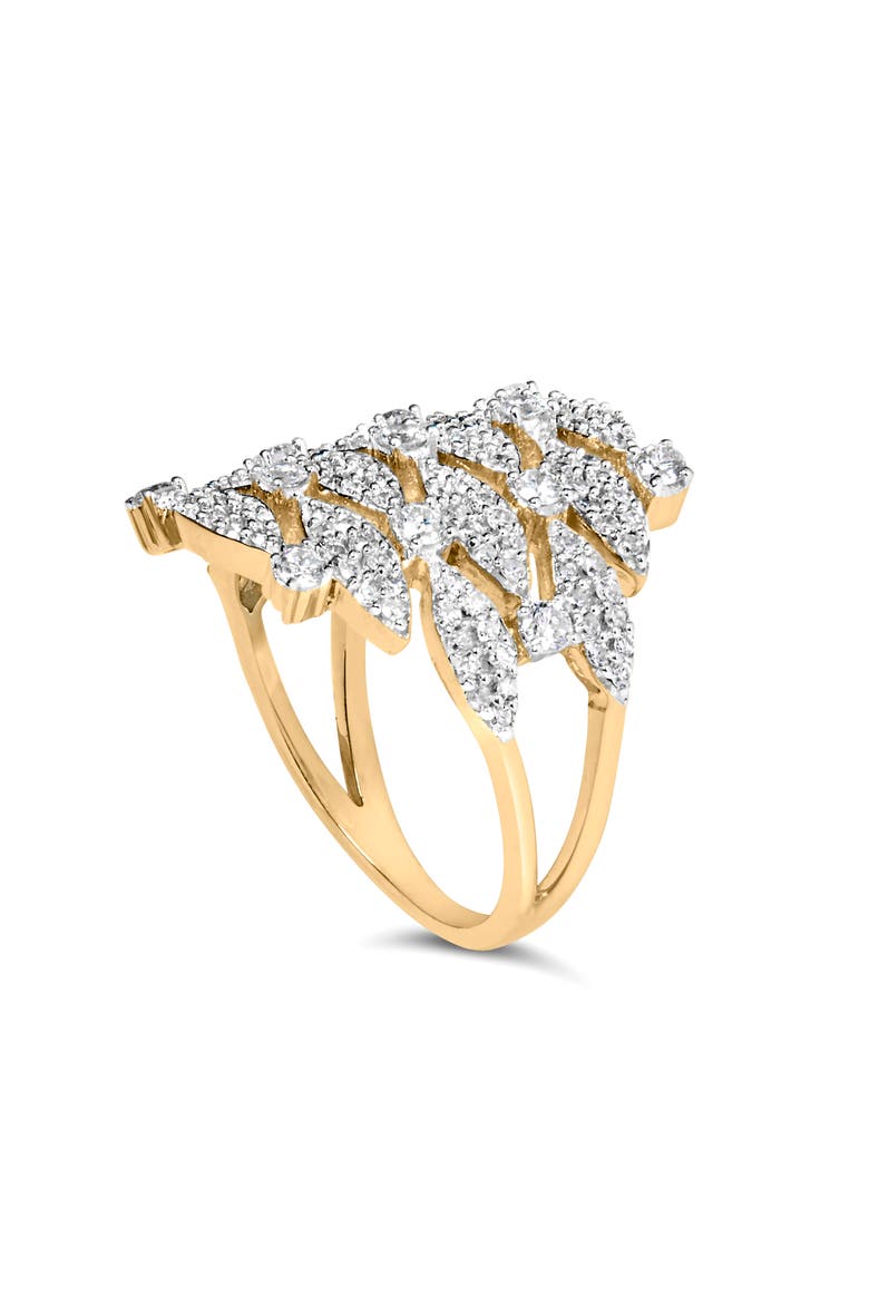 14K Gold 1.0 Cttw Diamond Geometric Stacked Open Cocktail Ring, Alternate, color, Yellow Gold
