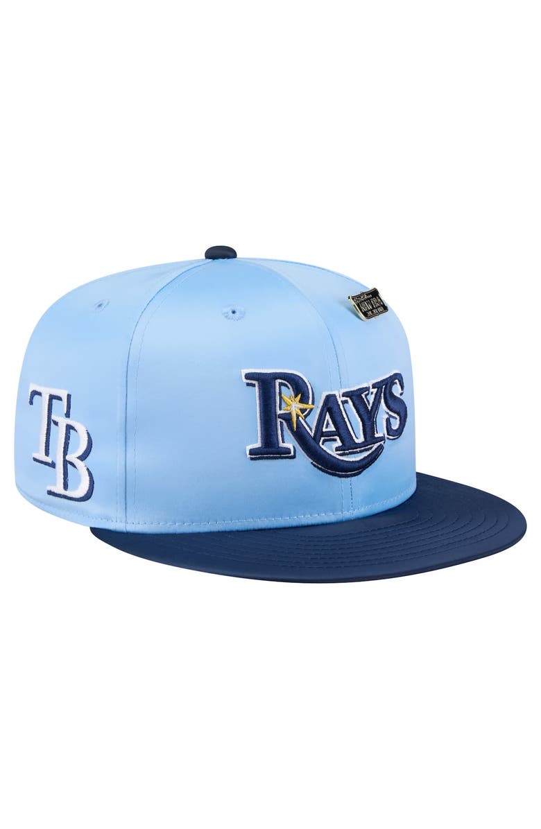 New Era Men's New Era Light Blue/Navy Tampa Bay Rays Satin 59FIFTY Fitted Hat, Main, color, 