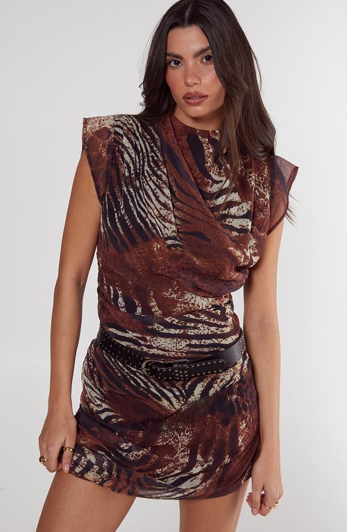 Nasty Gal Mixed Animal Print Crinkled Chiffon Minidress In Tan