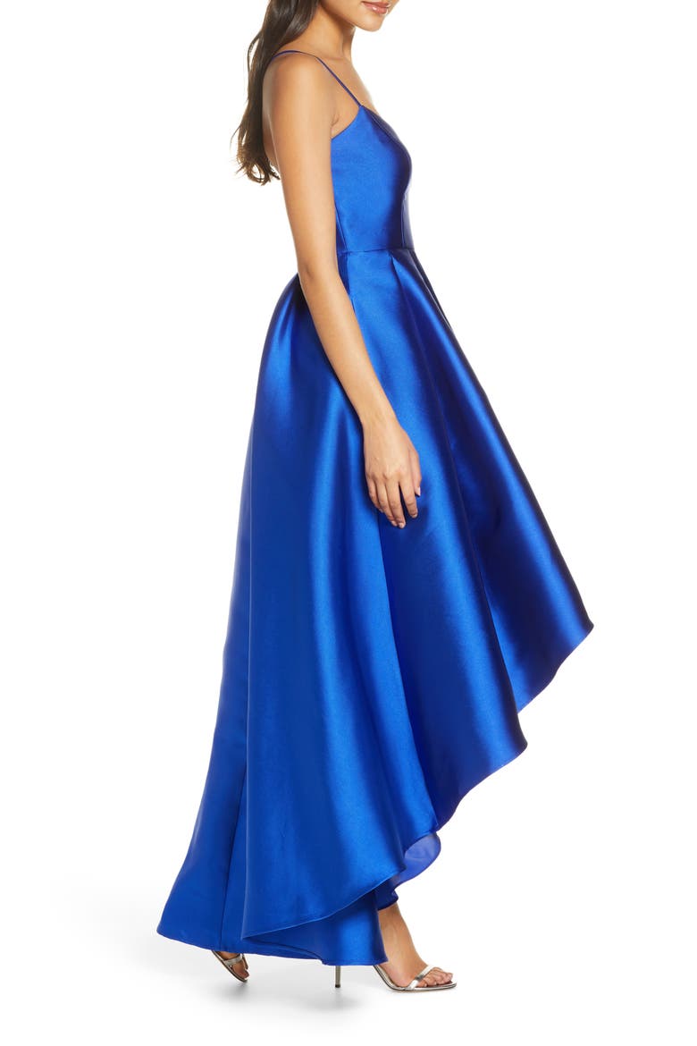 Pleated Mikado High/Low Ballgown, Alternate, color, COBALT